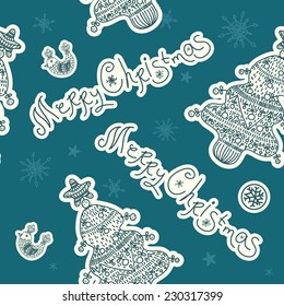 Vintage christmas vector seamless pattern with Xmas tree. 