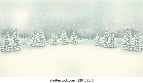 Vintage Christmas winter landscape background. Vector. 