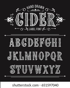 Vintage cider label font for design in vintage style. Vector typeface for labels and any type designs