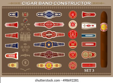 Vintage Cigar Band Set. Design Elements