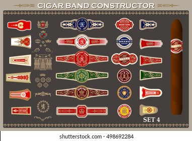 Vintage cigar band set. Design elements