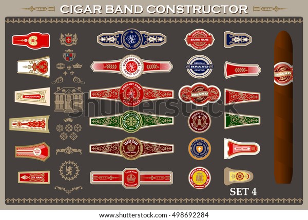 vintage cigar band set design elements stock vector royalty free 498692284