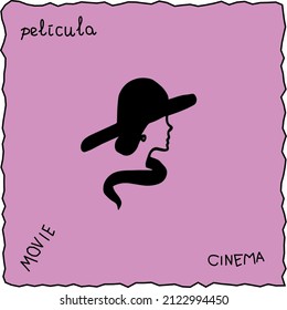 Vintage cinema portrait of a woman in a hat on a lilac background vector image 