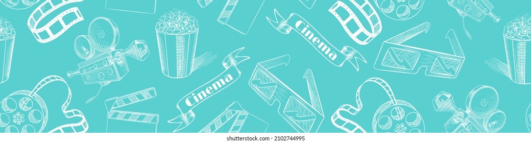 El cine de época esboza un patrón impecable. Fondo de película retro. Ilustración vectorial.
