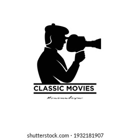 vintage Cinema Studio Movie Video Cinematography Film Production logo design vector icon illustration Isolated White Background