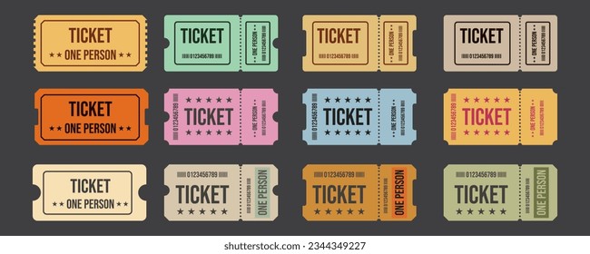 Vintage cinema ticket concert and festival event, movie theater coupon. Half price offer, promo code gift voucher and coupons template. Vector Illustration