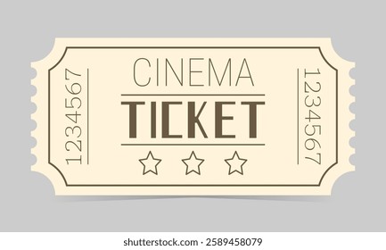 Vintage cinema ticket. Vector illustration of a vintage style cinema ticket with a beige background and brown text