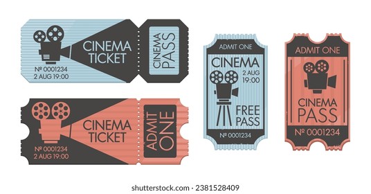 Vintage Cinema Tickets, Pass Coupons To Movie Theater, Retro Admit Card, Entry For Watching Film With Date