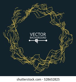 Vintage Circle Background Design. Gold Round Lines On Black Background. Good Place For Text. Backdrop For Invitations, Greeting Cards, Vintage Posters. Vector illustration.