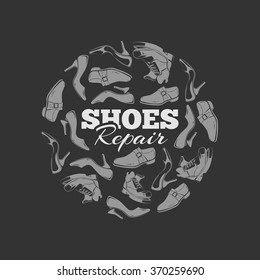 vintage circle of demaged shoes. Concept picture with place for your text. you can try this to your design projects