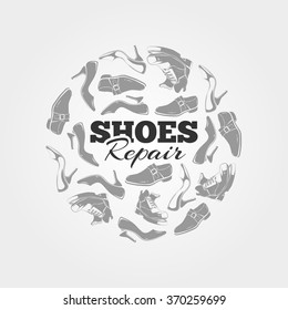 vintage circle of demaged shoes. Concept picture with place for your text. you can try this to your design projects