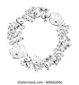 Vintage circle frame briar sketch template. Vector illustration for your design