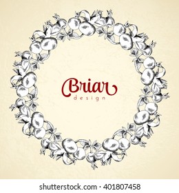 Vintage circle frame briar sketch template. Vector illustration for your design