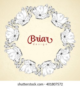 Vintage circle frame briar sketch template. Vector illustration for your design