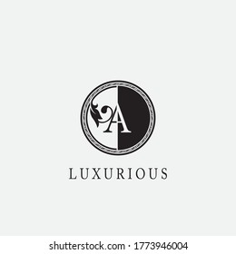 Vintage Circle A Letter  Logo Icon. Classy Ornate Leaf Shape design on black and white color for business initial  like fashion, Jewelry, Beauty Salon, Cosmetics, Spa, Hotel and Restaurant.