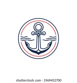 vintage circle logo concept  with anchor in water