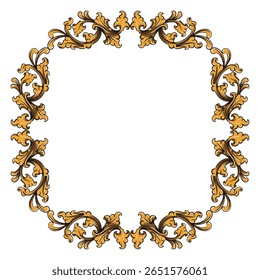 Vintage circle oval baroque frame with floral ornament engraving illustration art