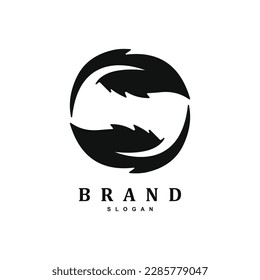 Vintage circle two feather logo design vector