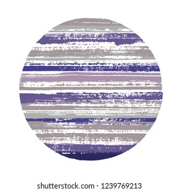 Vintage circle vector geometric shape with striped texture of ink horizontal lines. Planet concept with old paint texture. Stamp round shape logotype circle with grunge background of stripes.