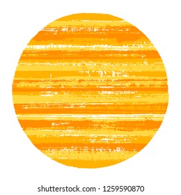 Vintage circle vector geometric shape with striped texture of ink horizontal lines. Disk banner with old paint texture. Emblem round shape circle logo element with grunge background of stripes.