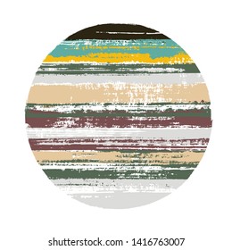 Vintage circle vector geometric shape with stripes texture of paint horizontal lines. Old paint texture disc. Label round shape logotype circle with grunge stripes background.