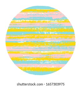 Vintage circle vector geometric shape with striped texture of paint horizontal lines. Old paint texture disc. Emblem round shape logotype circle with grunge background of stripes.