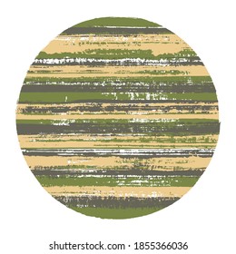 Vintage circle vector geometric shape with striped texture of paint horizontal lines. Old paint texture disk. Label round shape circle logo element with grunge background of stripes.