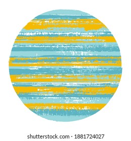 Vintage circle vector geometric shape with striped texture of paint horizontal lines. Planet concept with old paint texture. Label round shape circle logo element with grunge background of stripes.