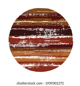 Vintage circle vector geometric shape with stripes texture of paint horizontal lines. Disk banner with old paint texture. Emblem round shape circle logo element with grunge stripes background.