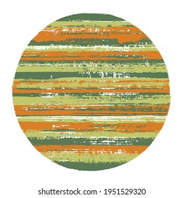 Forma geométrica vectorial de círculo vintage con textura rayada de líneas horizontales de tinta. Disco de textura de pintura antiguo. Circulo de logotipo de formas redondeadas con fondo de rayas.