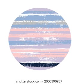 Vintage circle vector geometric shape with stripes texture of ink horizontal lines. Old paint texture disk. Emblem round shape logotype circle with grunge stripes background.