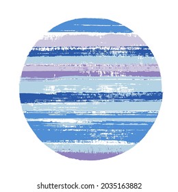 Forma geométrica vectorial de círculo vintage con textura de rayas de líneas horizontales de pintura. Banner de disco con textura de pintura antigua. Círculo de logotipo de forma redondeada de etiqueta con fondo de franjas de grifo.