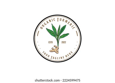 Vintage Circular Badge Label of Turmeric Plant for Farm or Product Logo