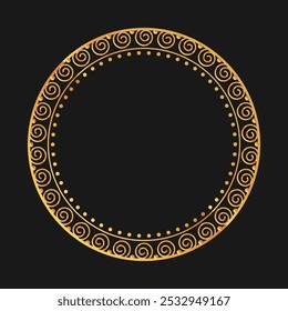 vintage circular frame design in golden hues with multiple spiral and dots work