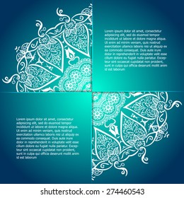 Vintage circular pattern of indian. Elegant invitation with lace round ornament on background with seamless pattern in vintage style. Floral elements, ornate background. Vector illustration.