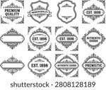 Vintage circular seals with "est. 1898" and labels in black and white vintage seal circular emblem authentic goods