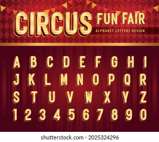 Letras y números de circo vintage, letras de canciones del circo carnavalesco, alfabeto retro con fuentes de sombra, letras de sombra condensadas fijadas para el Festival, fiesta clásica, promoción, feria de diversión