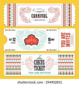 Vintage Circus banner collection. Ticket invitation. Vector illustration