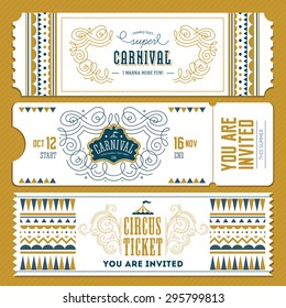 Vintage Circus Banner Collection. Ticket Invitation. Vector Illustration