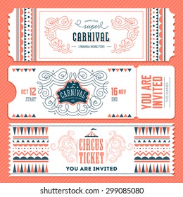 Vintage Circus banner collection. Ticket invitation. Vector illustration