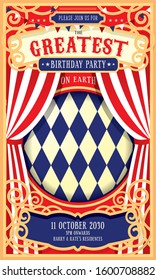 vintage circus birthday invitation card design template vecor/illustration