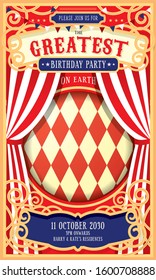 vintage circus birthday invitation card design template vecor/illustration