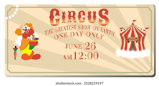 Vintage Circus Carnival Vector Ticket. Poster.