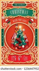 vintage circus christmas invitation card template vector/illustration