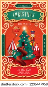 vintage circus christmas invitation card template vector/illustration