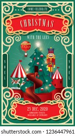 vintage circus christmas invitation card template vector/illustration