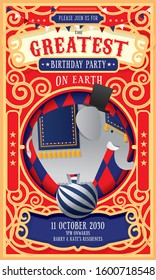 vintage circus elephant birthday  invitation card design template vector/illustration