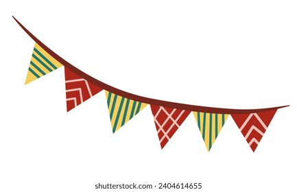 Vintage circus festive flag garland vector illustration. Geometric pattern simple flat style, isolated on white background. Carnival, birthday, circus border decoration.