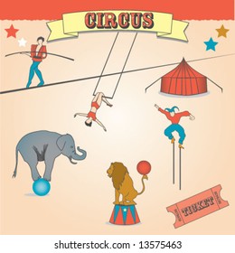 VINTAGE CIRCUS FUN CARNIVAL. Editable vector illustration file.