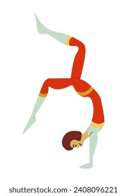 Vintage circus Gymnast girl. Actors performance. Acrobat or equilibrist, illustration.Simple flat style, isolated on white background. Circus performer.